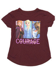 Disney Frozen Girls Burgundy Short Sleeve Courage Is Calling Tee Shirt