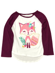 Jumping Beans Toddler Girls Long Sleeve Purple Glitter Fox T-Shirt Tee Shirt