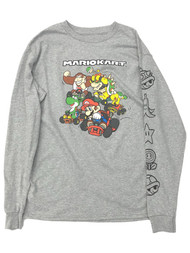 Mario Kart Boys Gray Long Sleeve Gamer Tee Shirt T-Shirt