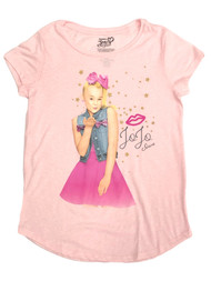 Jojo Siwa Girls Pink Sparkle Short Sleeve Blow A Kiss T-Shirt Tee Shirt