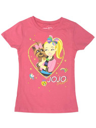 Jojo Siwa Girls Pink & Gold Sparkle Puppy Dog T-Shirt Tee Shirt