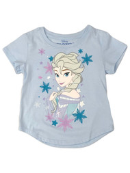 Disney Frozen Girls Blue Elsa Glitter Snowflake Short Sleeve T-Shirt Tee