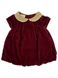 Infant Girls Red Velvet Maroon Dress Gold Sparkly Collar Outfit 0-3 Months