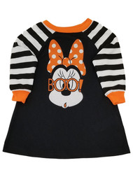 Disney Girls Minnie Black White Stripes Orange Polka Dot Bow Boo Nightgown