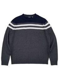 IZOD Mens Gray Blue & White Striped Premium Essentials Crewneck Sweater