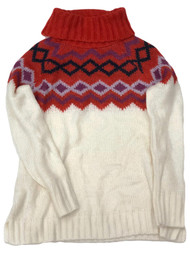 Junior Womens Ivory & Red Geometric Print Cowl Neck Tunic Sweater