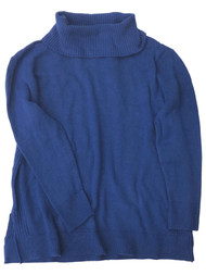 Junior Womens Blue Cowl Neck Split Side Tunic Sweater