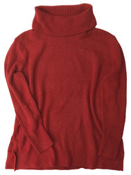 Junior Womens Red  Cowl Neck Split Side Tunic Sweater