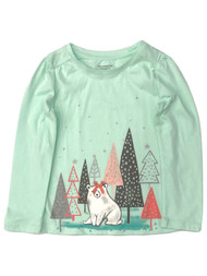 Girls Mint Green Glitter Polar Bear Long Sleeve Holiday T-Shirt  Medium (8)