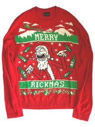 Rick and Morty Mens Merry Rickmas Red Christmas Holiday Sweater X-Mas