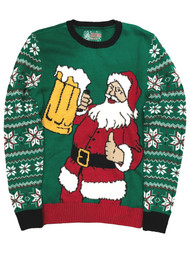 Mens Green Santa Claus Beer Mug Ugly Christmas Holiday Sweater