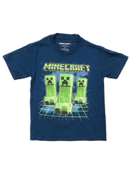 Minecraft Boys Blue Short Sleeve Creeper T-Shirt Tee Shirt
