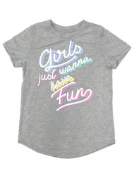 Jumping Beans Girls Just Wanna Have Fun Short Sleeve Gray Sparkle T-Shirt Tee