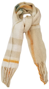 Womens Cream White Beige Orange Plaid Warm Blanket Scarf 72.5 by 17.5 Inches