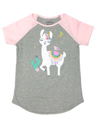 Jumping Beans Girls Short Sleeve Gray & Pink Sparkle Llama T-Shirt Tee Shirt