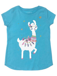 Jumping Beans Girls Short Sleeve Blue Sparkle Llama Alpaca T-Shirt Tee