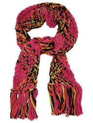 Womens Hot Pink Neon Yellow Black Multi-Color Crochet Chunky Knit Scarf Tassels