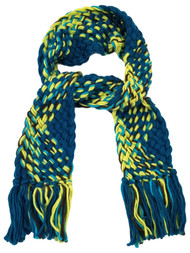 Womens Neon Blue Green Brown White Multi-Color Crochet Chunky Knit Scarf Tassels