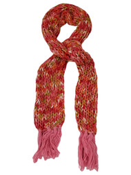 Womens Bright Pink Orange Green Multi-Color Crochet Chunky Knit Scarf Tassels