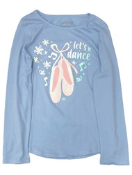 Jumping Beans Girls Long Blue Sparkle Let's Dance Ballet Tee Shirt T-Shirt