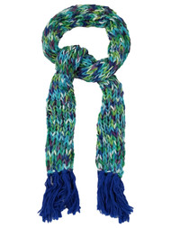 Womens Colorful Blue Green Purple Multi-Color Crochet Chunky Knit Scarf Tassels