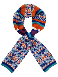 Womens Blue Orange White Striped Patterned Multi-Color Nordic Pattern Knit Scarf