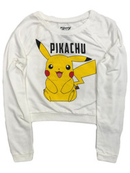 Pokemon Junior Womens White Cropped Pikachu Sweatshirt Sweat Shirt
