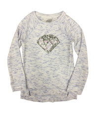 Girls White & Blue Heather Diamond Sequin Sweater Sweatshirt