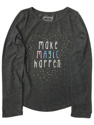 Jumping Beans Girls Long Gray Sparkle Make Magic Happen Tee Shirt T-Shirt