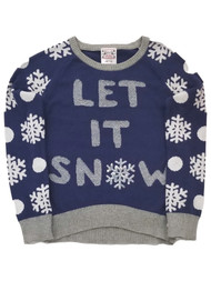 Girls Blue Let It Snow Snowflake Sequins X-Mas Christmas Holiday Sweater
