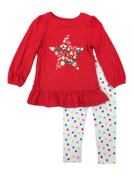 Infant & Toddler Girls Red Glitter Holiday Star Top & Polka Dot Leggings