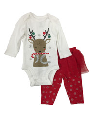 Carters Infant Girls Christmas Glitter Reindeer Bodysuit & Tutu Leggings