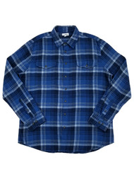 Mens Blue Plaid Flannel Long Sleeve Button-Down Shirt