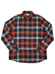 Mens Orange Blue & White Plaid Long Sleeve Button-Down Flannel Shirt