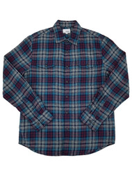 Mens Gray Blue & Red Plaid Long Sleeve Button-Down Flannel Shirt