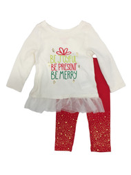 Infant & Toddler Girls Christmas Be Joyful Present Merry Shirt & Legging Set