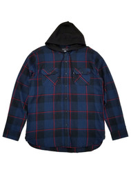 Caliville Mens Blue Black & Red Plaid Long Sleeve Hooded Flannel Shirt