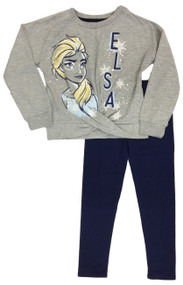 Disney Frozen 2 Girls Gray & Navy Elsa Long Sleeve Shirt &  Legging Set