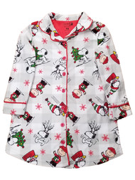 Girls Peanuts Snoopy Charlie Brown Gray Plaid Christmas Holiday Nightgown