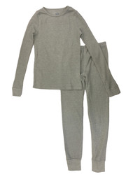 Girls Solid Gray Waffle Fabric Base Layer Thermal Underwear Set