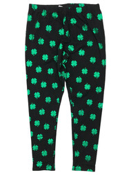 Junior Womens Black 4 Leaf Clover Shamrock St Patrick Leggings Pants