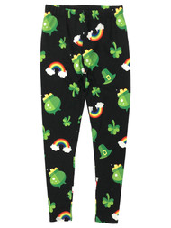 Junior Womens Black Pot of Gold Rainbow Leprechaun St Patrick Leggings