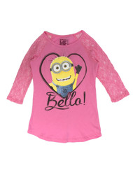Despicable Me Girls Pink Minion Bello Lace Quarter Sleeve T-Shirt Top