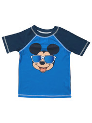 Disney Toddler Boys 2-Tone Blue Mickey Mouse Rash Guard Swim Shirt