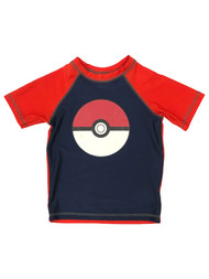 Pokemon Boys Blue & Red Poke Ball Rash Guard Swim Shirt