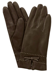 Womens Chocolate Brown Stitched Leather Bowtie Thinsulate Gloves Large