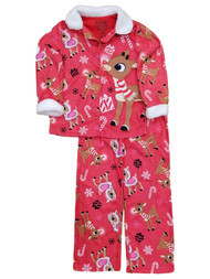 Girls Rudolph Red Nosed Reindeer Christmas Holiday Pajamas Shirt & Pants Set