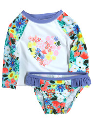 Infant & Toddler Girls 2pc Blue Floral Rash Guard Swim Suit Set