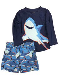 Carters Infant & Toddler Boys Blue Shark Rash Guard Shirt & Swim Trunks Set