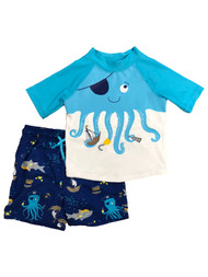 Carters Infant & Toddler Boys Blue Octopus Rash Guard Shirt Swim Trunks Set